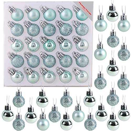 Christmas Concepts® Pack of 25-25mm Mini Christmas Tree Baubles - Shiny, Matte & Glitter Decorated Ornaments (Mint Green) - Image 1