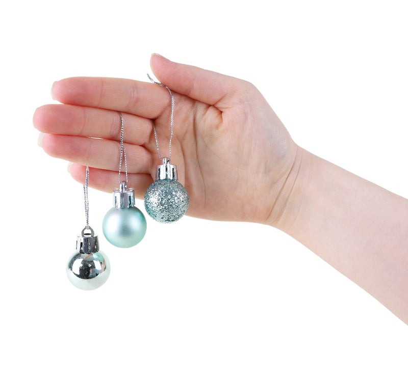 Christmas Concepts® Pack of 25-25mm Mini Christmas Tree Baubles - Shiny, Matte & Glitter Decorated Ornaments (Mint Green) - Image 4
