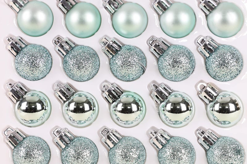 Christmas Concepts® Pack of 25-25mm Mini Christmas Tree Baubles - Shiny, Matte & Glitter Decorated Ornaments (Mint Green) - Image 5
