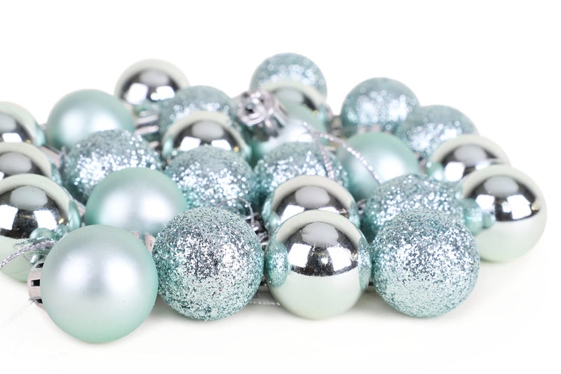Christmas Concepts® Pack of 25-25mm Mini Christmas Tree Baubles - Shiny, Matte & Glitter Decorated Ornaments (Mint Green) - Image 3