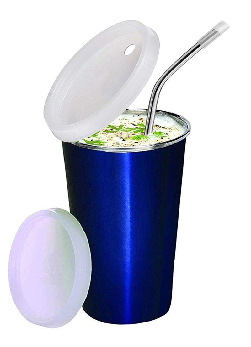 PARABRAHMA Stainless Steel Sipper Glass with Straw for Kids with Airtight Lid 370 ML 14 Years Straw Glass 1 Pcs Blue - Image 1