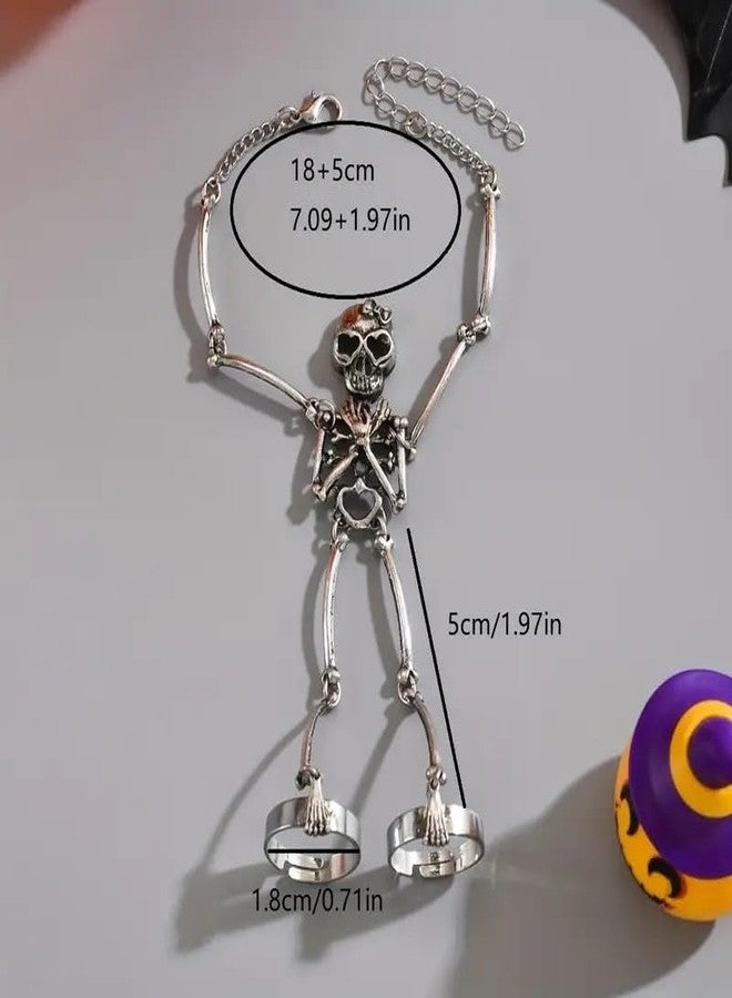 Cicod Skull Hand Chain Bracelet Skeleton Hand Chain Finger Ring Bracelet Goth Slave Chains Hands Harness Bracelets Goth Jewelry Halloween Outfits Accessories Silver3 - Image 5