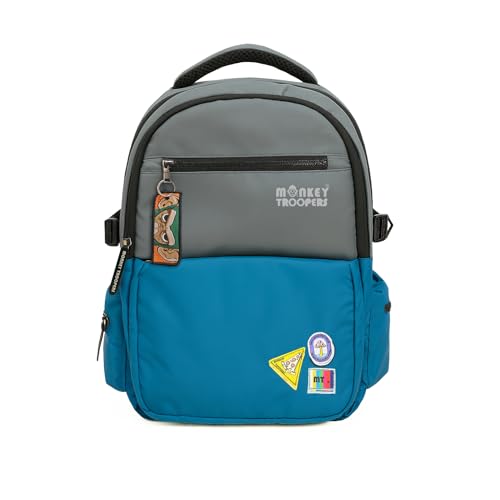 MONKEY TROOPERS Glitch Laptop Backpack Bag For Men Women, college, school, office, travel, casual, 16-inch, Dual Compartments & Multiple Organizer Pockets, 28 Litre, Water Resistant (Grey/Blue) - Image 1