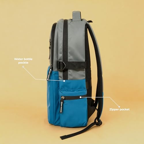 MONKEY TROOPERS Glitch Laptop Backpack Bag For Men Women, college, school, office, travel, casual, 16-inch, Dual Compartments & Multiple Organizer Pockets, 28 Litre, Water Resistant (Grey/Blue) - Image 5