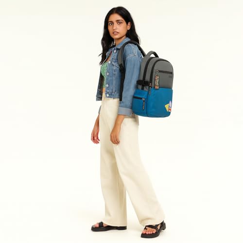 MONKEY TROOPERS Glitch Laptop Backpack Bag For Men Women, college, school, office, travel, casual, 16-inch, Dual Compartments & Multiple Organizer Pockets, 28 Litre, Water Resistant (Grey/Blue) - Image 3