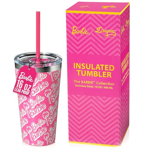 Dragon Glassware Dragon Glassware x Barbie Vacuum Insulated Tumbler with Lid and Straw - 16 oz Tumbler Cup with 2 Straws - Stainless  - Image 2