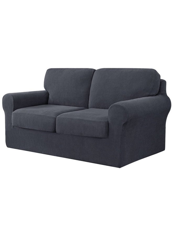 CHUN YI 5 Piece Loveseat Couch Covers, Stretch 2 Seater Sofa Slipcover With 2 Separate Backrest And Cushion Covers With Elastic Band, Love Seat Cover Checks Spandex Fabric(Medium, Gray)  - Image 1