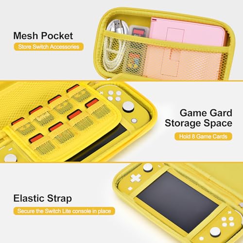 innoAura Switch Lite Case 18-in-1 Accessories Bundle for NS Switch Lite (2019), with Protective Carrying Case, Game Holder, Screen Protector & Cute Thumb Grips, Yellow - Image 3
