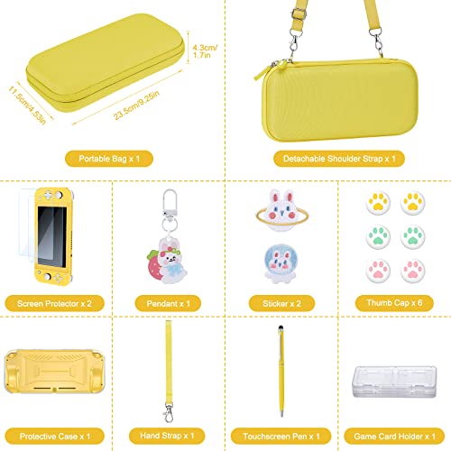 innoAura Switch Lite Case 18-in-1 Accessories Bundle for NS Switch Lite (2019), with Protective Carrying Case, Game Holder, Screen Protector & Cute Thumb Grips, Yellow - Image 2
