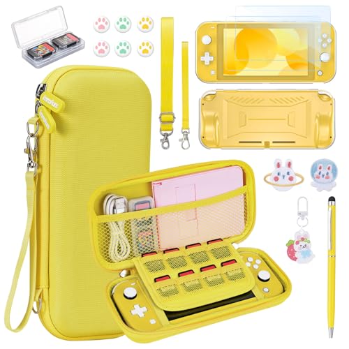 innoAura Switch Lite Case 18-in-1 Accessories Bundle for NS Switch Lite (2019), with Protective Carrying Case, Game Holder, Screen Protector & Cute Thumb Grips, Yellow - Image 1