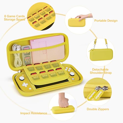 innoAura Switch Lite Case 18-in-1 Accessories Bundle for NS Switch Lite (2019), with Protective Carrying Case, Game Holder, Screen Protector & Cute Thumb Grips, Yellow - Image 4