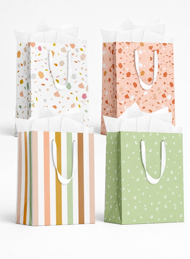 CUNUUDOOL Beautiful Gift Bags Set of 4, Medium Sized Bags with Handles incl. Matching Tissue Paper, Cards & Small Stickers, Reusable & For Presents of Any Birthday, Weddings, Mothers Day & Other Occasion. - Image 1
