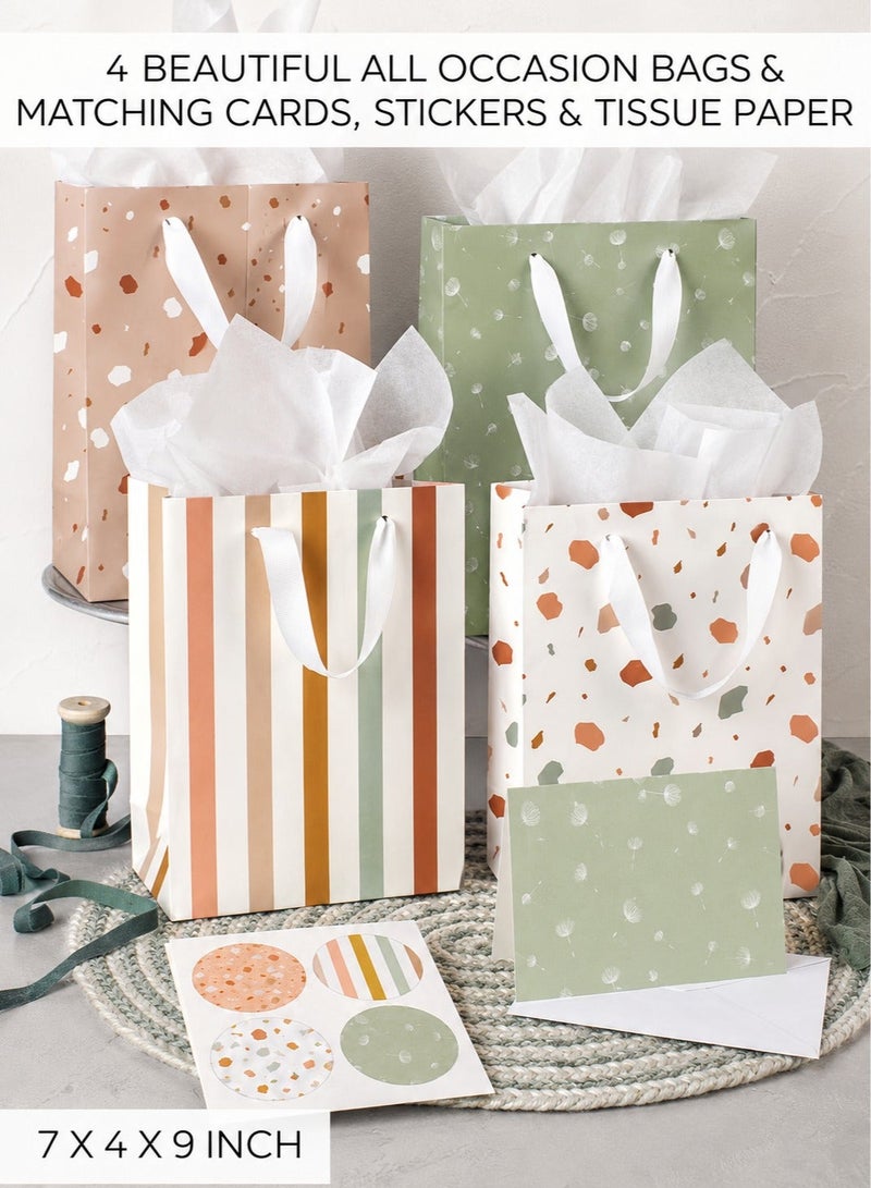 CUNUUDOOL Beautiful Gift Bags Set of 4, Medium Sized Bags with Handles incl. Matching Tissue Paper, Cards & Small Stickers, Reusable & For Presents of Any Birthday, Weddings, Mothers Day & Other Occasion. - Image 3