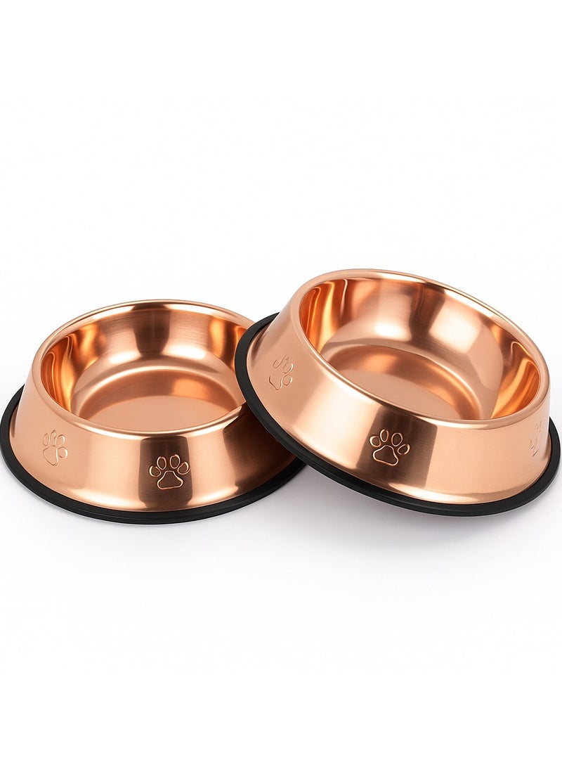 2Pcs Stainless Steel Cat and dog Bowls with Rubber Base Non-Slip Kitten Rabbit Puppy Dish, Pets Feeder Bowl, and Water Bowl rose - Image 1