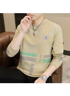 2024 New Trendy Casual Hong Kong Style Mens Round Neck Sweatshirt Printing Pullover Top Long Sleeve Shirt For Spring And Autumn Brown sweatshirt