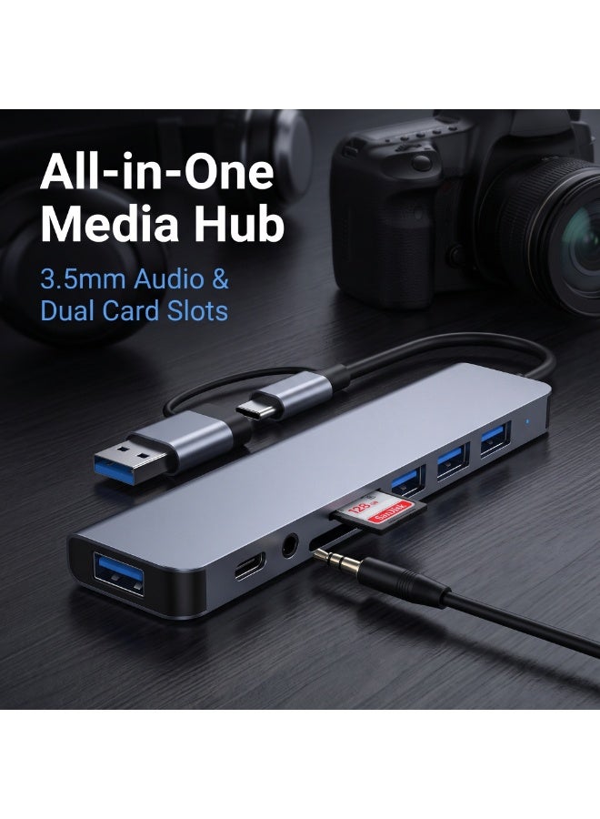 Dual Plug 8-in-1 USB C Docking Station Multi Function Hub USB 3.0 Splitter TF SD Card Reader 3.5mm Audio Port Type C Adapter - Image 3