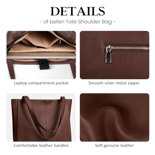 befen Real Leather Dark Brown Tote Bag for Women Work, Women's Tote Bags Purses for Daily and Travel Coffee - Image 5