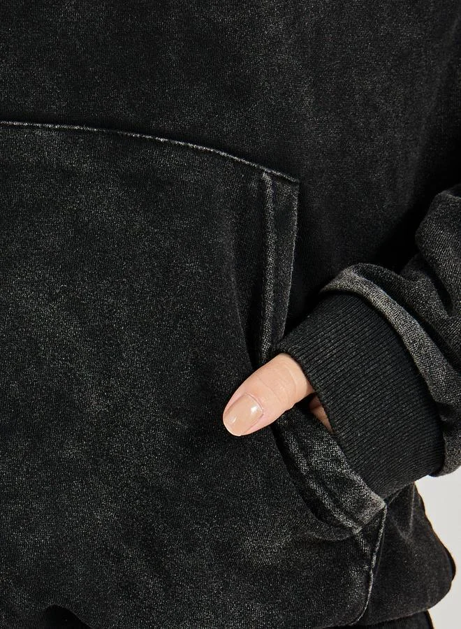 Styli Oversized Longline Acid Wash Hoodie
