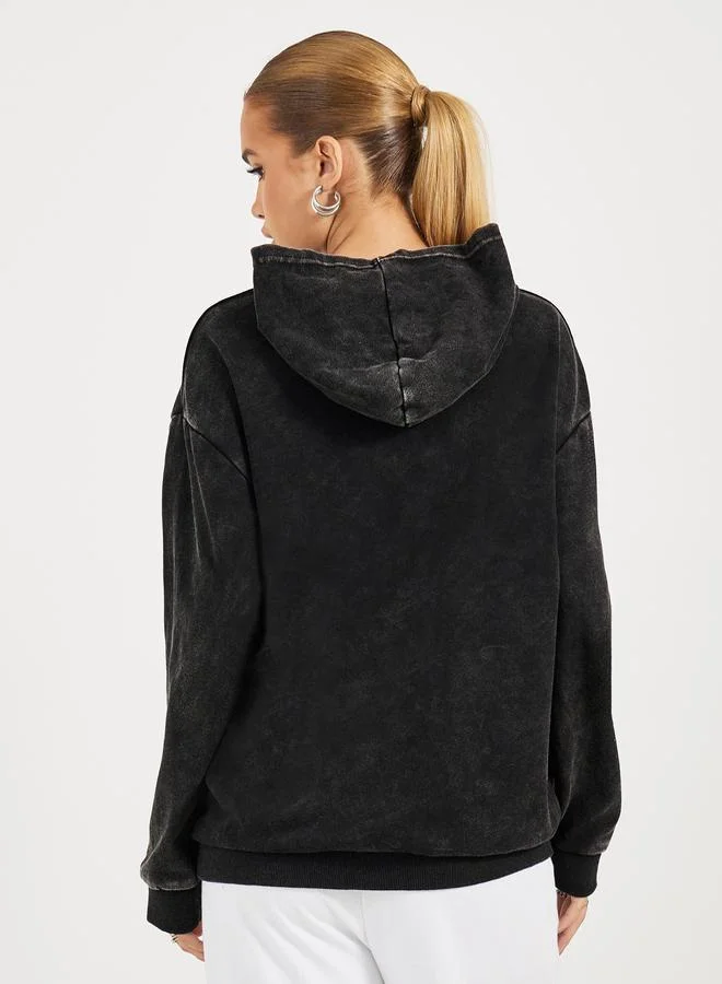Styli Oversized Longline Acid Wash Hoodie