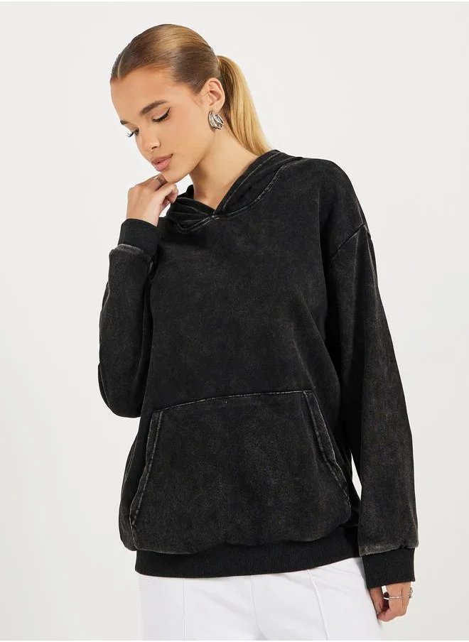 Styli Oversized Longline Acid Wash Hoodie