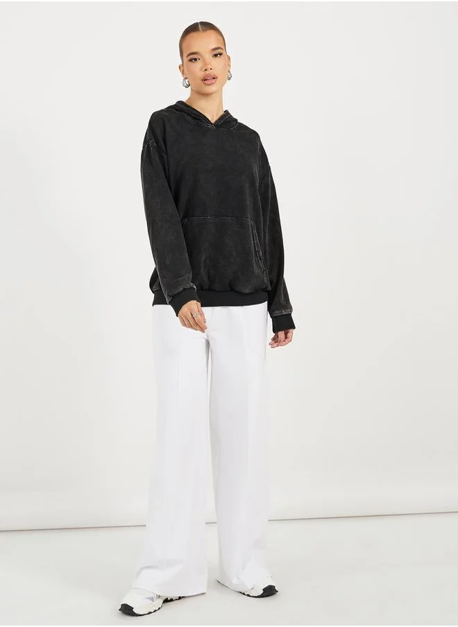 Styli Oversized Longline Acid Wash Hoodie