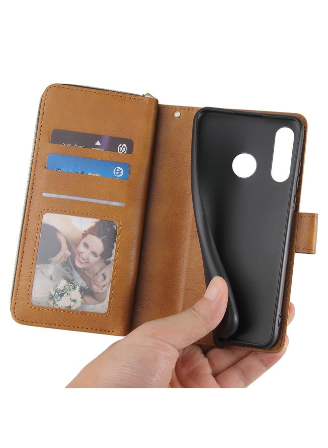 زبون جراب لهاتف Huawei P30 Lite، حقيبة محفظة بسحاب، جراب جلدي PU قلاب أفقي مع حامل و9 فتحات للبطاقات ومحفظة وحبل وإطار للصور - Image 4