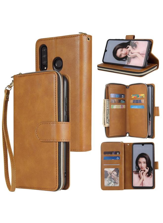 زبون جراب لهاتف Huawei P30 Lite، حقيبة محفظة بسحاب، جراب جلدي PU قلاب أفقي مع حامل و9 فتحات للبطاقات ومحفظة وحبل وإطار للصور - Image 1