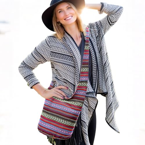 WITERY Large Hobo Sling bag For Women - Handmade Ethnic Canvas Cloth Crossbody Bags with Zip Closure, Ladies Everyday Small Hippie Purse Sling Tote Travel Purse Shoulder Bag - Image 2