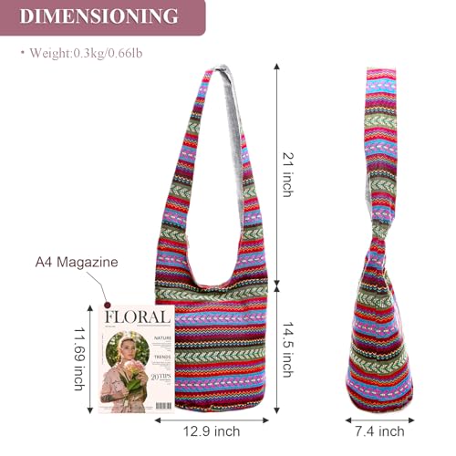 WITERY Large Hobo Sling bag For Women - Handmade Ethnic Canvas Cloth Crossbody Bags with Zip Closure, Ladies Everyday Small Hippie Purse Sling Tote Travel Purse Shoulder Bag - Image 4