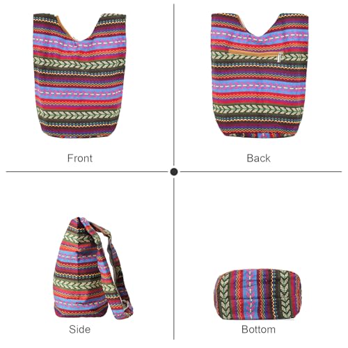 WITERY Large Hobo Sling bag For Women - Handmade Ethnic Canvas Cloth Crossbody Bags with Zip Closure, Ladies Everyday Small Hippie Purse Sling Tote Travel Purse Shoulder Bag - Image 3