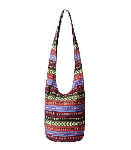 WITERY Large Hobo Sling bag For Women - Handmade Ethnic Canvas Cloth Crossbody Bags with Zip Closure, Ladies Everyday Small Hippie Purse Sling Tote Travel Purse Shoulder Bag - Image 1
