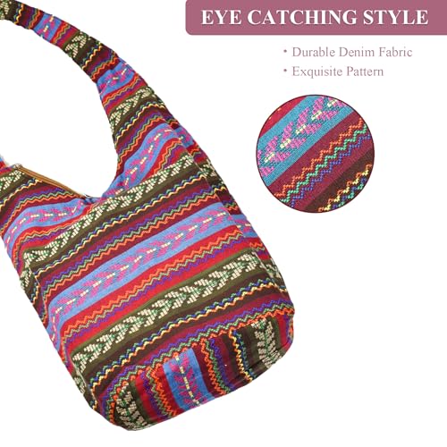 WITERY Large Hobo Sling bag For Women - Handmade Ethnic Canvas Cloth Crossbody Bags with Zip Closure, Ladies Everyday Small Hippie Purse Sling Tote Travel Purse Shoulder Bag - Image 5