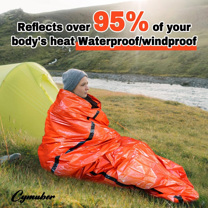 Cymuber Emergency Sleeping Bag Survival Bag, Cymuber Portable Waterproof Thermal Bivy Sacks Tac Bivvy Bags,Camping Mylar Sleeping Bag Survival Gear Emergency Blankets Survival Shelter - Image 3