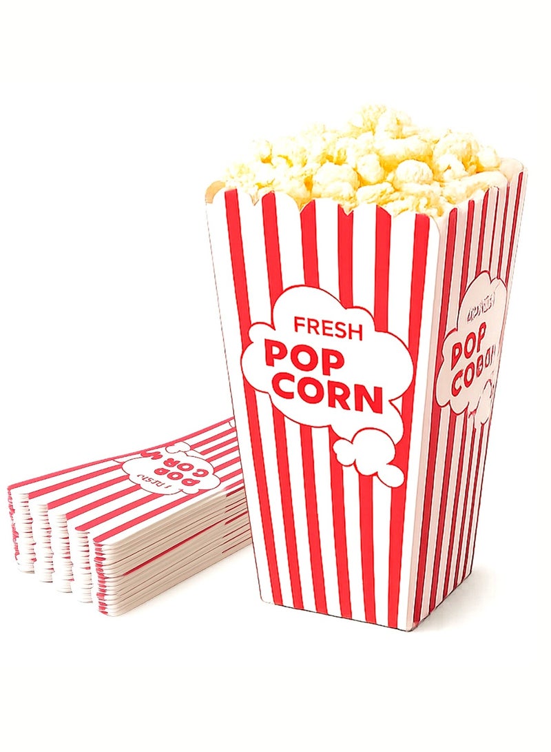 Sortify Red Striped Popcorn Cups Set of 25, Cinema Style Popcorn Box for Party Supplies, Home Movie Night Snack Box & Birthday Disposable Container, Food Grade Popcorn Bags 14x8.5 cm, 20 Oz - Image 1