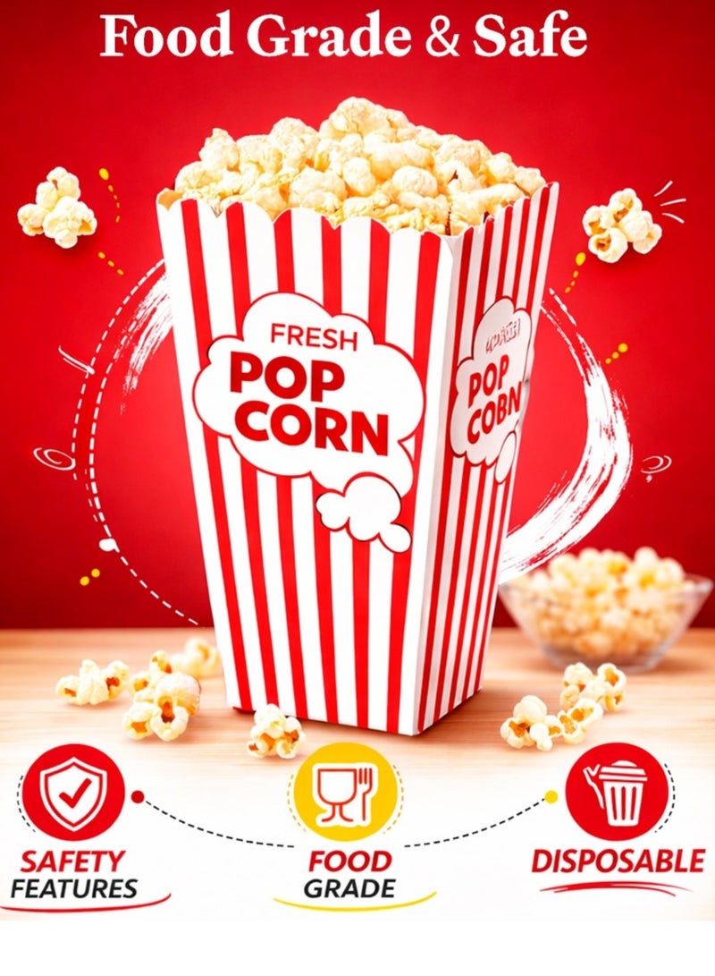 Sortify Red Striped Popcorn Cups Set of 25, Cinema Style Popcorn Box for Party Supplies, Home Movie Night Snack Box & Birthday Disposable Container, Food Grade Popcorn Bags 14x8.5 cm, 20 Oz - Image 2