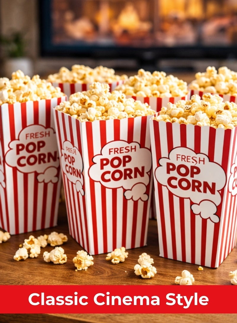 Sortify Red Striped Popcorn Cups Set of 25, Cinema Style Popcorn Box for Party Supplies, Home Movie Night Snack Box & Birthday Disposable Container, Food Grade Popcorn Bags 14x8.5 cm, 20 Oz - Image 3