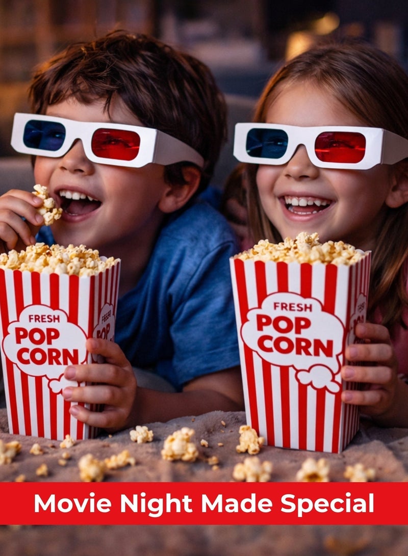Sortify Red Striped Popcorn Cups Set of 25, Cinema Style Popcorn Box for Party Supplies, Home Movie Night Snack Box & Birthday Disposable Container, Food Grade Popcorn Bags 14x8.5 cm, 20 Oz - Image 5