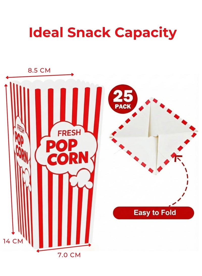 Sortify Red Striped Popcorn Cups Set of 25, Cinema Style Popcorn Box for Party Supplies, Home Movie Night Snack Box & Birthday Disposable Container, Food Grade Popcorn Bags 14x8.5 cm, 20 Oz - Image 4