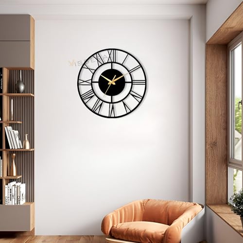 Vissera Silent Wall Clock for Bedroom | Decorative Metal Wall Watch for Living Room | Antique Designer Big Size Roman Number Modern Hanging Clock for Home Décor, Dining, Drawing, Wall Decoration Items - Image 2
