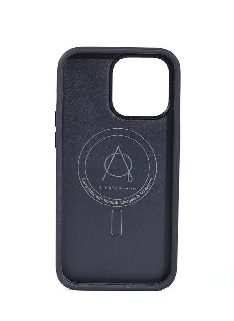 A-CASE - A-Case It's My Case Javan Series Fashion Genuine Leather Magnetic Case for iPhone 15 Pro, Supports Mag-Safe Wireless Charging, Slim and Durable Design, MagSafe Compatible – Blue - Image 1