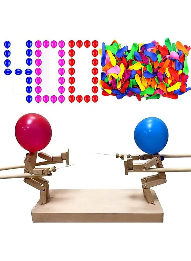 الأزرق جي دبليو لعبة بالون بامبو مان باتل، ألعاب دمى مبارزة خشبية مصنوعة يدويًا مع 400 بالون، لعبة بالون بامبو مان باتل ممتعة ومثيرة للبالغين أطفال لاعبين اثنين - Image 1