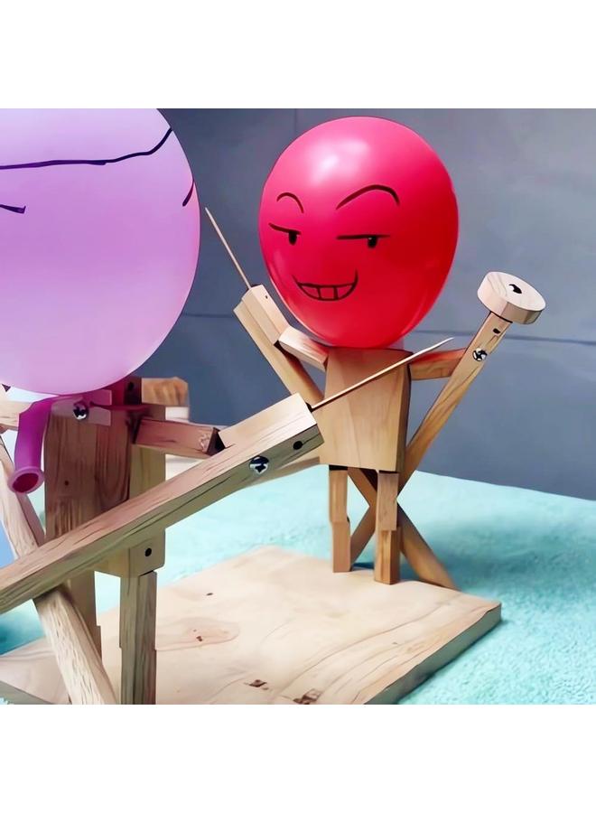 الأزرق جي دبليو لعبة بالون بامبو مان باتل، ألعاب دمى مبارزة خشبية مصنوعة يدويًا مع 400 بالون، لعبة بالون بامبو مان باتل ممتعة ومثيرة للبالغين أطفال لاعبين اثنين - Image 4