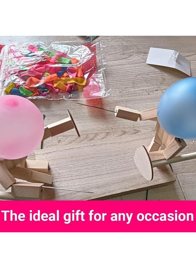 الأزرق جي دبليو لعبة بالون بامبو مان باتل، ألعاب دمى مبارزة خشبية مصنوعة يدويًا مع 400 بالون، لعبة بالون بامبو مان باتل ممتعة ومثيرة للبالغين أطفال لاعبين اثنين - Image 5