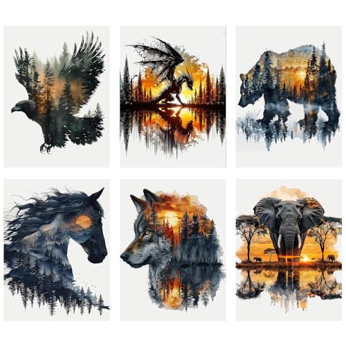 Mandun 6 Pack Animals Diamond Painting Kits for Adults, Diamond Art Kits for Adults, DIY 5D Diamond Painting Kits for Beginners Home Wall Decor 12x16inch - Image 1