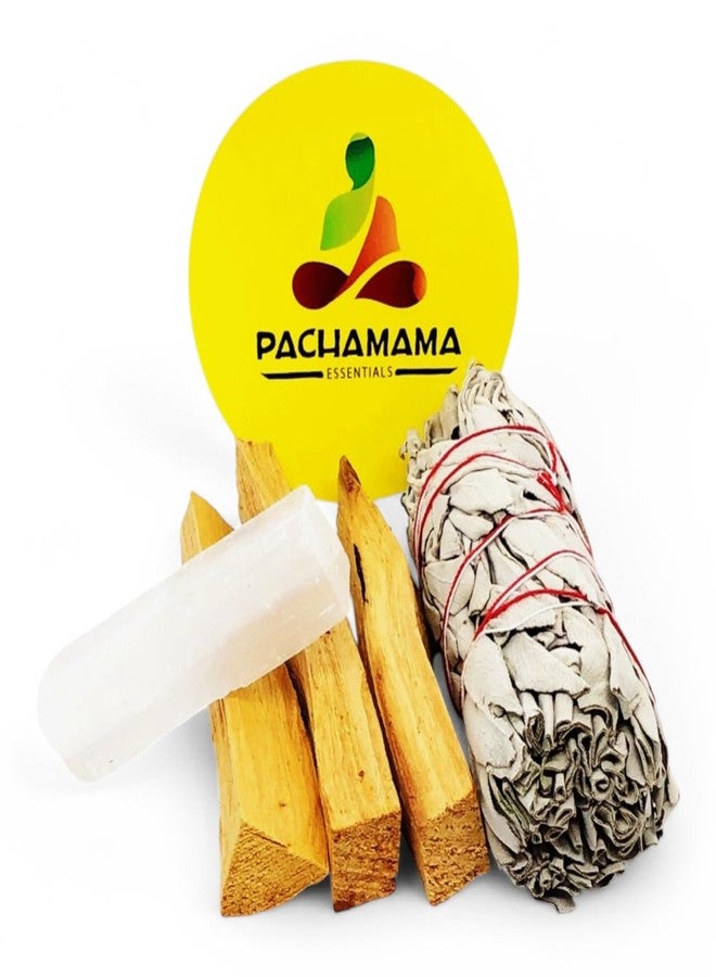Pachamama Essentials Organic White Sage (Salvia Apiana), Palo Santo (Holly Wood) & Selenite Stick. Healing kit palo Santo Sticks Smudge kit - Image 1