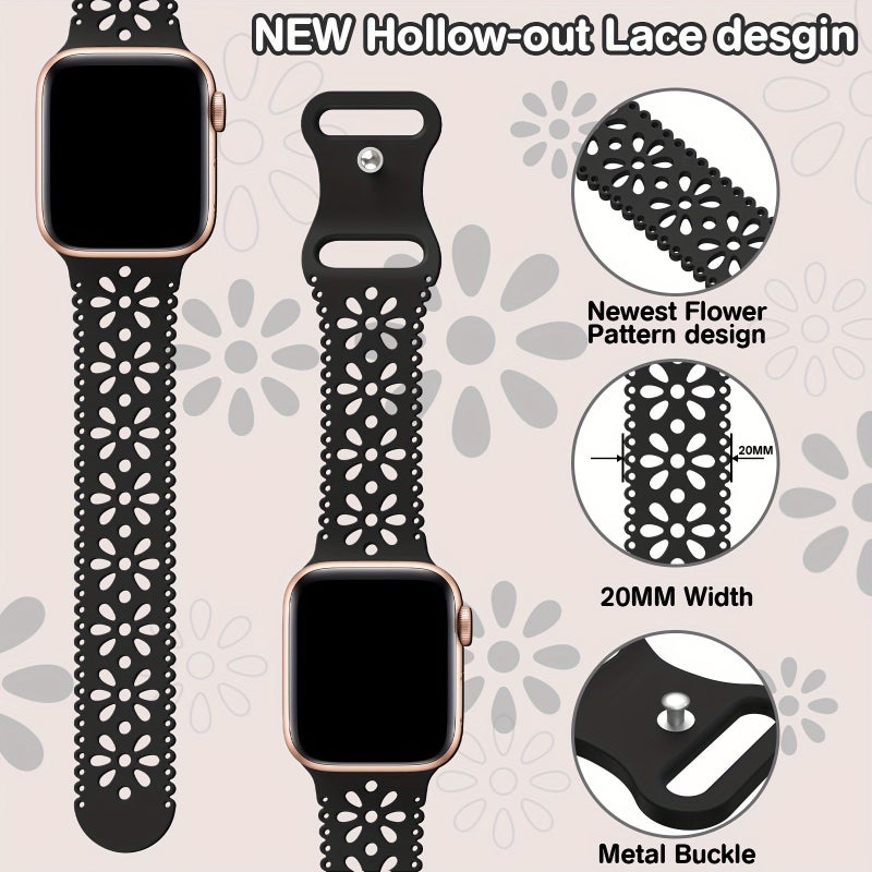 حزام ساعة نسائي أخضر من الدانتيل متوافق مع Apple Watch، مشبك مجوف وقابل للتنفس يناسب مقاسات 38 و40 و41 ملم من ساعات Iwatch Ultra وSE وسلسلة 9 و8 و7 و6 و5 و4 و3 و2 و1، حزام ناعم مناسب للسباحة والجيم والاستخدام اليومي. - Image 4