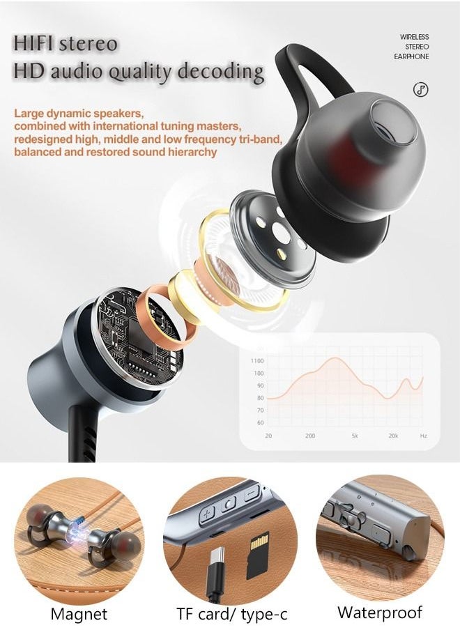 Generic - Wireless Bluetooth Headphones Neckband Headset With Retractable Earbuds Noise Cancelling Stereo Sweatproof Earphones With Mic For Gym Running Office - Image 1