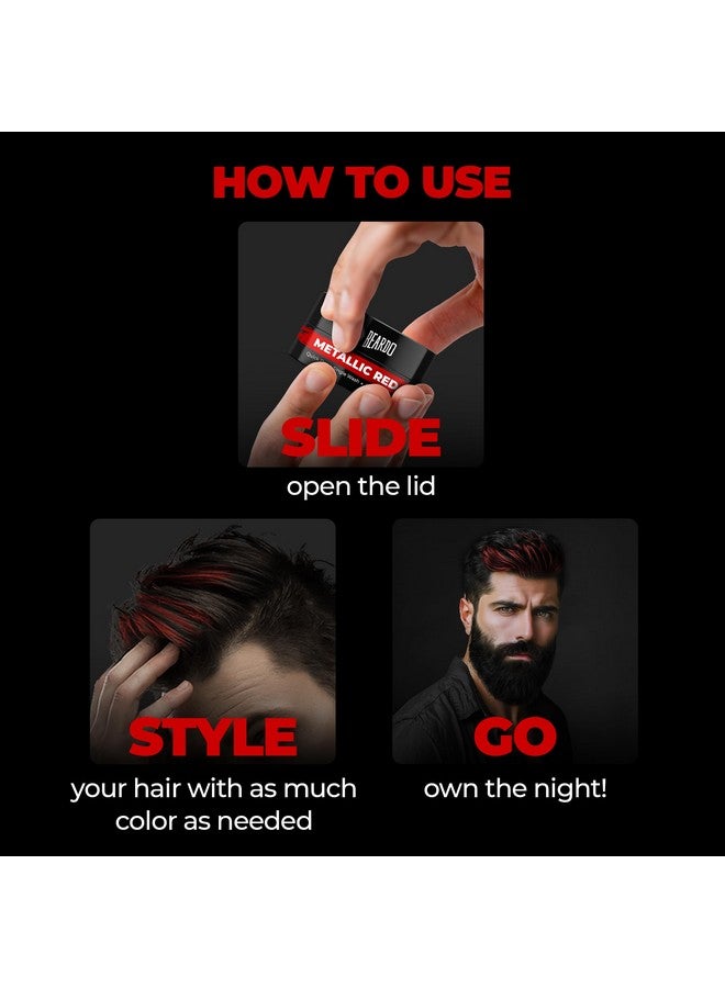 BEARDO Dye Hard Temporary Hair Color - Metallic Red, 25G | Temporary 1-Day 1-Wash|Diy Instant Hair Color Makeup For Men| No Bleach | No Ammonia | No Damage - Image 3