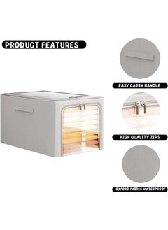 JCB CHIC 3 Pack Clothes Storage Organizer, Storage Box with Foldable Steel Frame & Sturdy Oxford Fabric, Large Clothes Organizer with 2 Clear Window, zippers & Handles 60L  - Image 3
