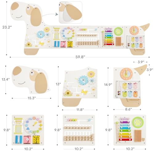 PIIKAGO Wooden Dog Wall Busy Board Panels Sensory Wall Activity Board for Toddlers 13 Montessori Learning Activity Center Educational Toys for Kids Room Preschool Daycare - Image 5
